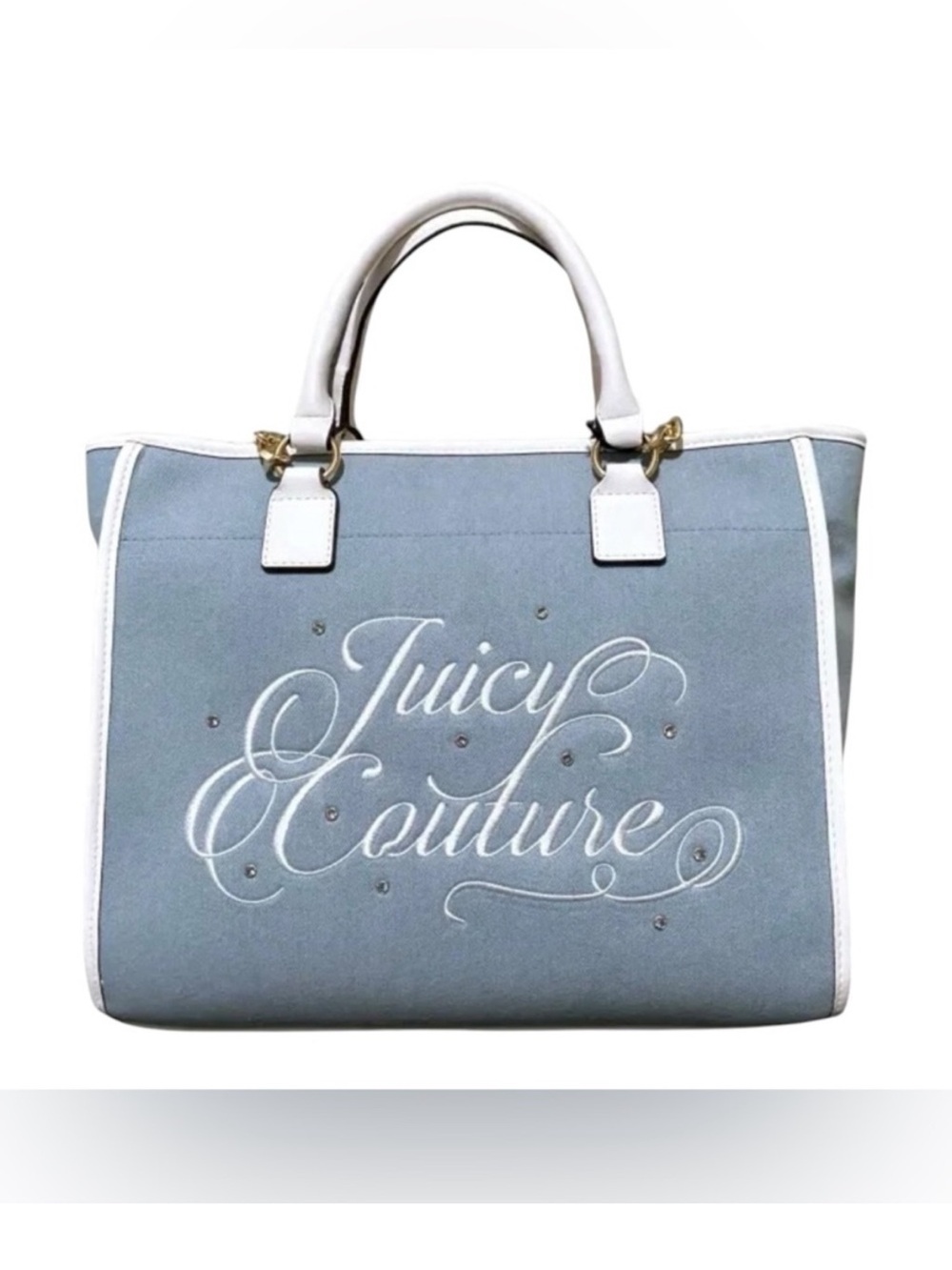 NWT Juicy Couture Beach Tote Denim Diamond Embroidered
Gold Accents Viral